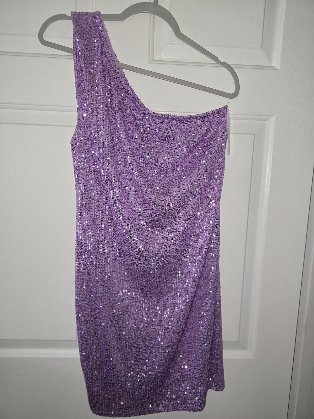 NEW Venus Purple Sequin One Shoulder Mini Dress Size L Party Club Dress